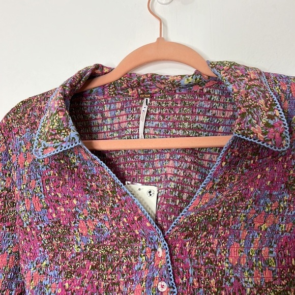 Free People Amelia Printed Blouse pink/rose size Medium - Picture 5 of 6